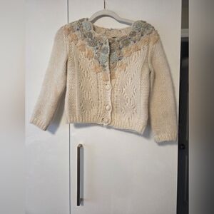 Free People Wool Blend Beaded Crochet Cardigan